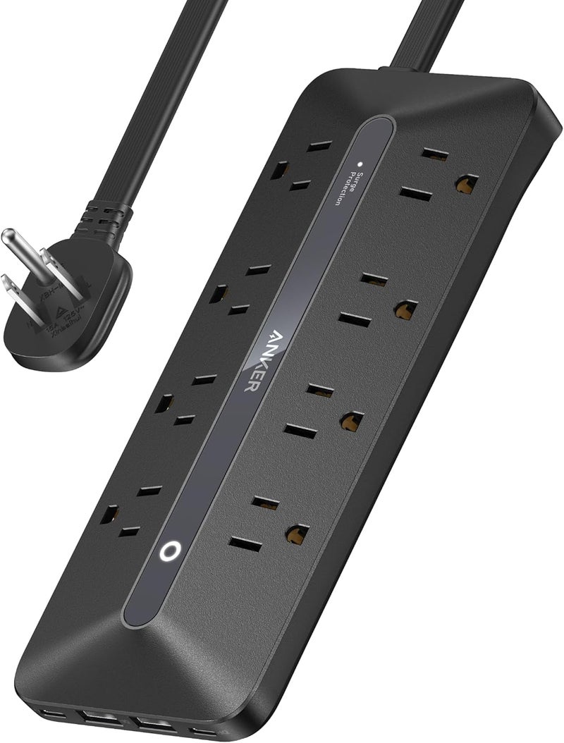 Anker Flat Plug Power Strip, 12-in-1 USB-C Power Strip with 8 AC Outlets, 2 USB-C, 2 USB-A Ports, 5feet Extension Cord, Slim Desk Charging Station, 900J Surge Protection, 35W Max for Home, Office - Image 1